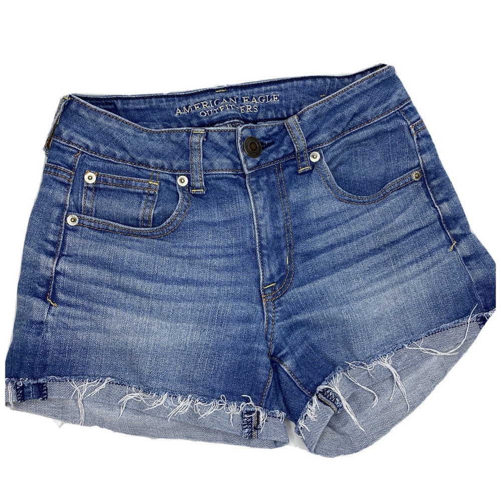American Eagle Denim Shorts Cut Offs Stretch Medium Wash Blue Pockets Women Sz 2